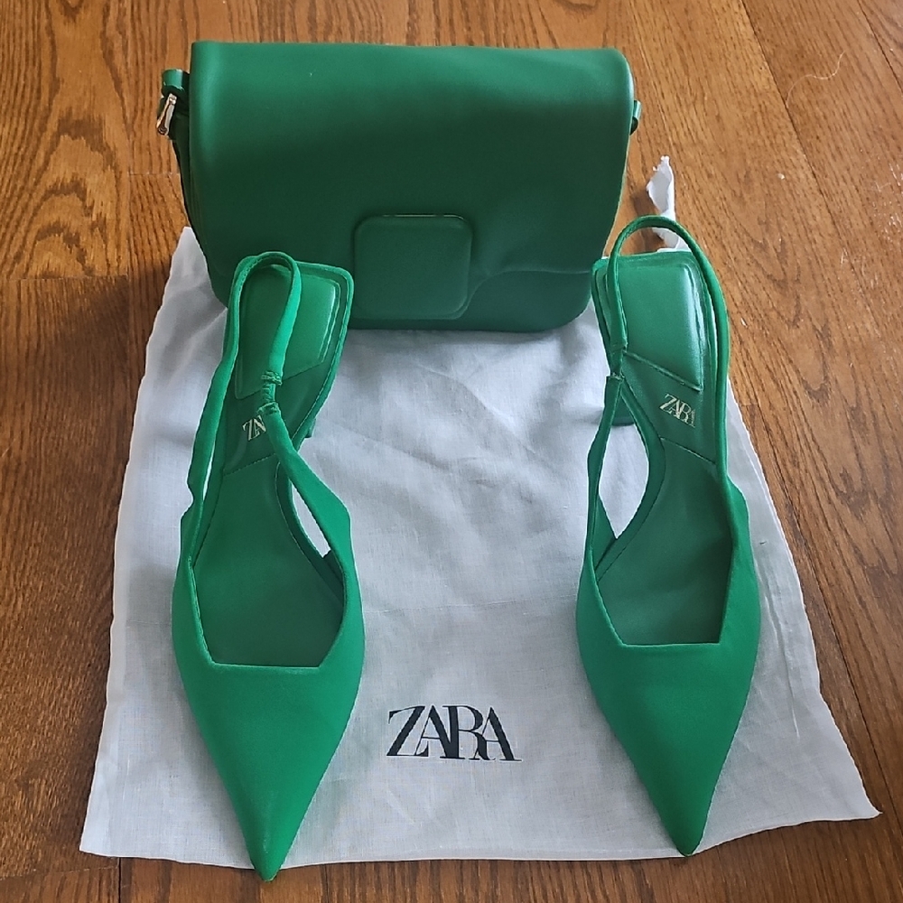 Zara Emerald Green Slingback Heels and Clutch